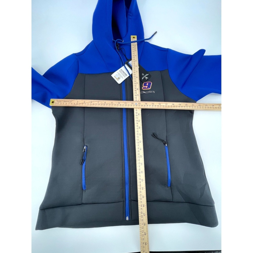 Antigua Jacket Womens XL Blue Black Chase Elliott Logo Stretch Hooded Full Zip - Picture 10 of 12